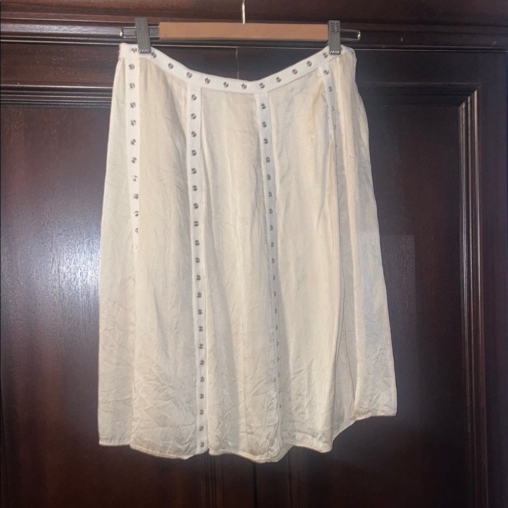 Hale Bob Cream Midi A-Line Skirt with Pleats